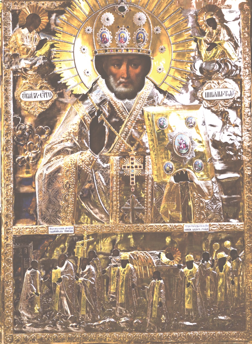 Икона святителя Николая Чудотворца с изображением перенесения мощей.