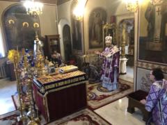 В день памяти 40 мучеников Севастийских епископ Моравичский Антоний совершил Божественную литургию Преждеосвященных Даров на Сербском подворье в Москве